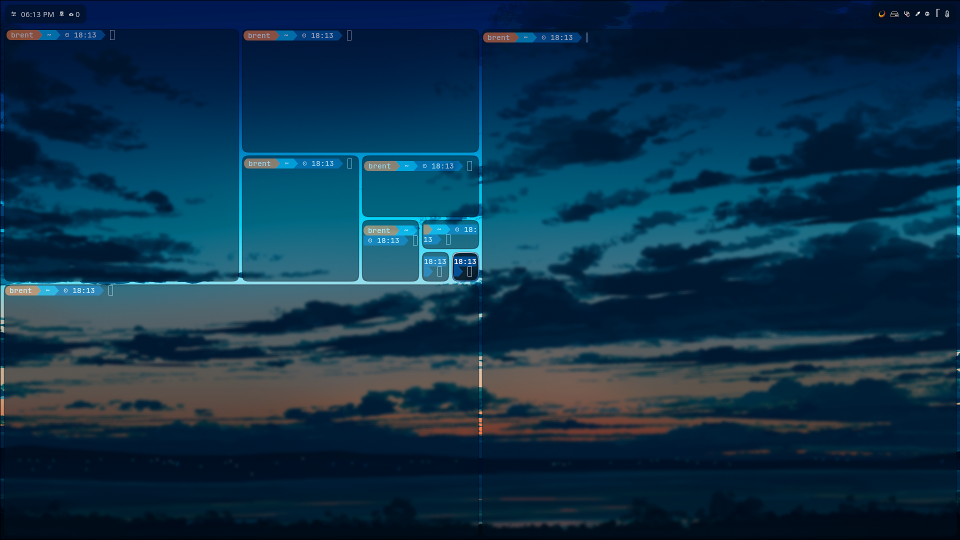 This is what Hyprland looks like with 10 windows open on a single desktop.